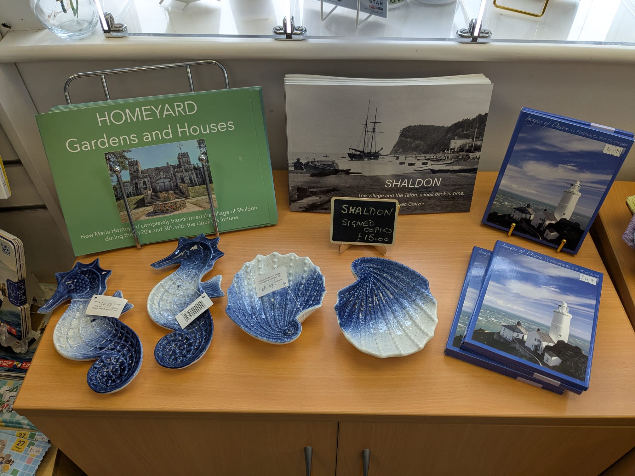 Books and decorated shells
